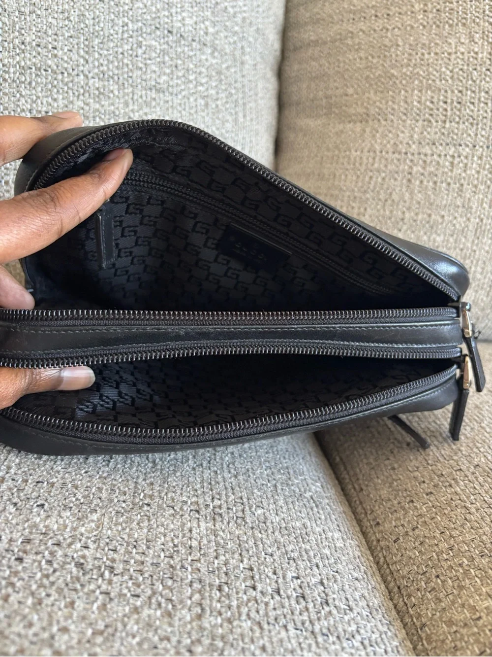 Black Leather Wristlet Travel Pouch